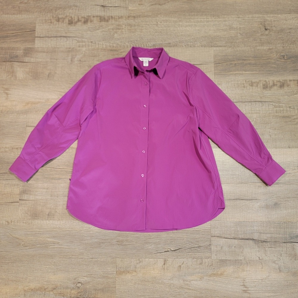 Athleta‎ Oversized Poplin Button Up Long Sleeve Shirt Size Small Purple Collared